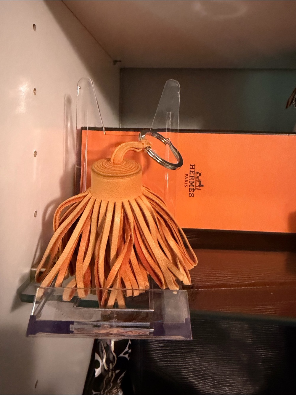 Hermes Carmen Orange Leather Tassel Keychain